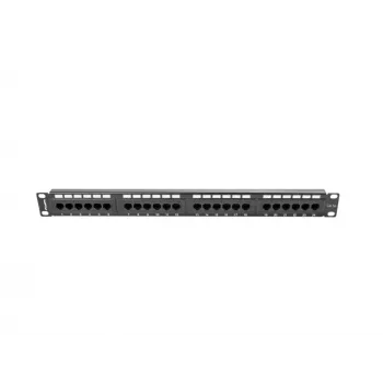Plāksteru panelis 1U LANBERG PPU5-1024-B — 24 portu CAT5e, metāla, melns, 445×32,5×44,5 mm