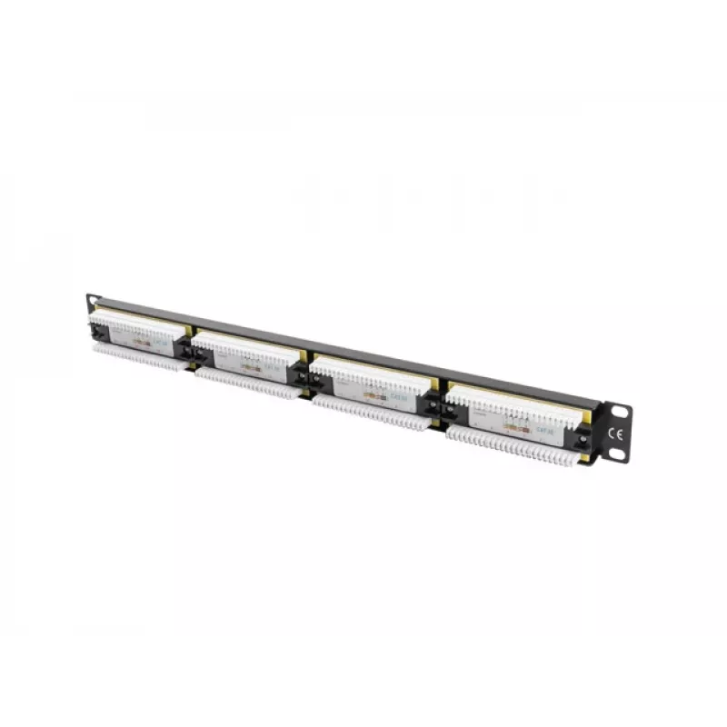 Plāksteru panelis 1U LANBERG PPU5-1024-B — 24 portu CAT5e, metāla, melns, 445×32,5×44,5 mm