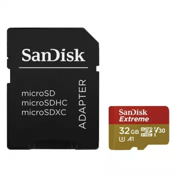 WESTERN DIGITAL SanDisk micro SDXC Extreme 32GB (A1/ V30/ U3/ UHS-I/ Cl.10/ R100/ W60) + adapteris darbības kamerai