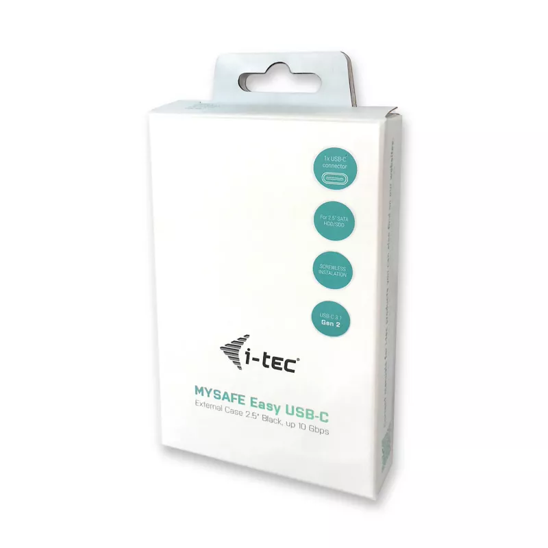 i-tec MySafe USB-C 3.1 Gen. 2 easy, HDD/SSD korpuss, 2.5 collas, Serial ATA, Serial ATA II, Serial ATA III, 10 Gbit/s, USB savienojamība, melns
