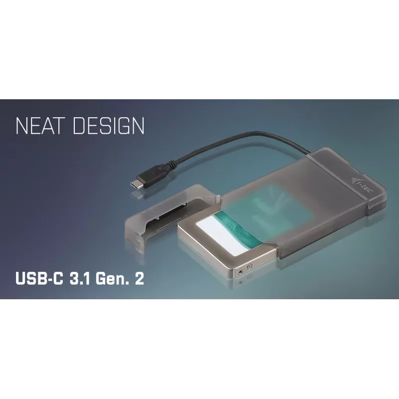 i-tec MySafe USB-C 3.1 Gen. 2 easy, HDD/SSD korpuss, 2.5 collas, Serial ATA, Serial ATA II, Serial ATA III, 10 Gbit/s, USB savienojamība, melns