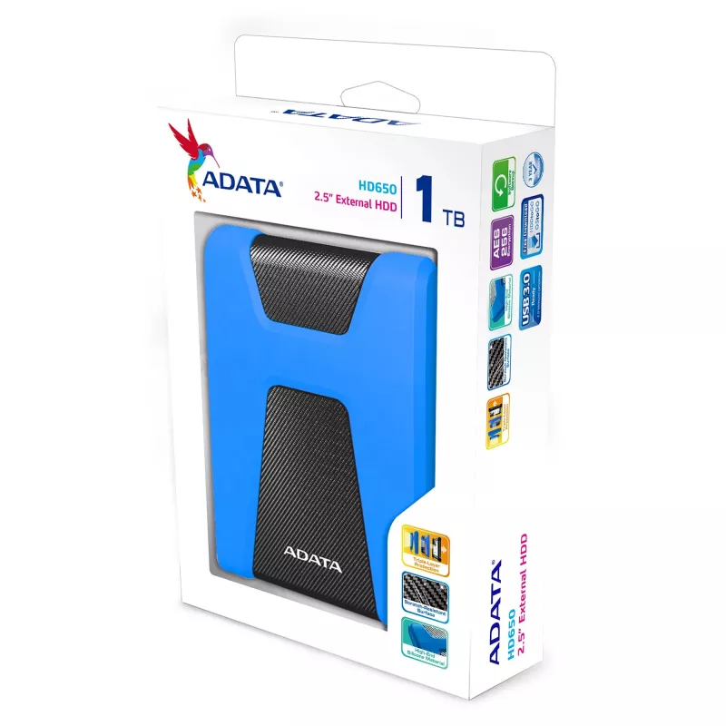 ADATA HD650 ārējais cietais disks 1 TB 2,5 collas Micro-USB B 3.2 Gen 1 (3.1 Gen 1) Zils