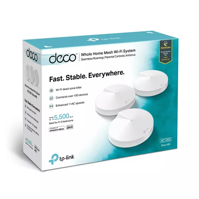 TP-Link AC1300 Deco Whole Home Mesh Wi-Fi sistēma, 3 komplektā, balta, iekšējā, Mesh sistēma, divjoslu (2.4 GHz / 5 GHz), Wi-Fi 5 (802.11ac), 1300 Mbit/s