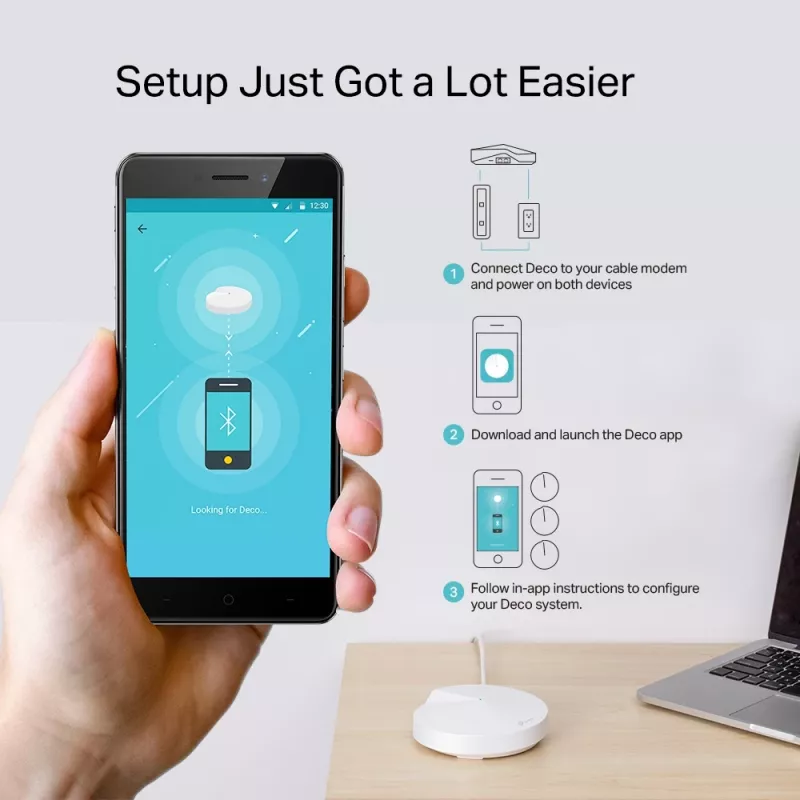TP-Link AC1300 Deco Whole Home Mesh Wi-Fi sistēma, 3 komplektā, balta, iekšējā, Mesh sistēma, divjoslu (2.4 GHz / 5 GHz), Wi-Fi 5 (802.11ac), 1300 Mbit/s