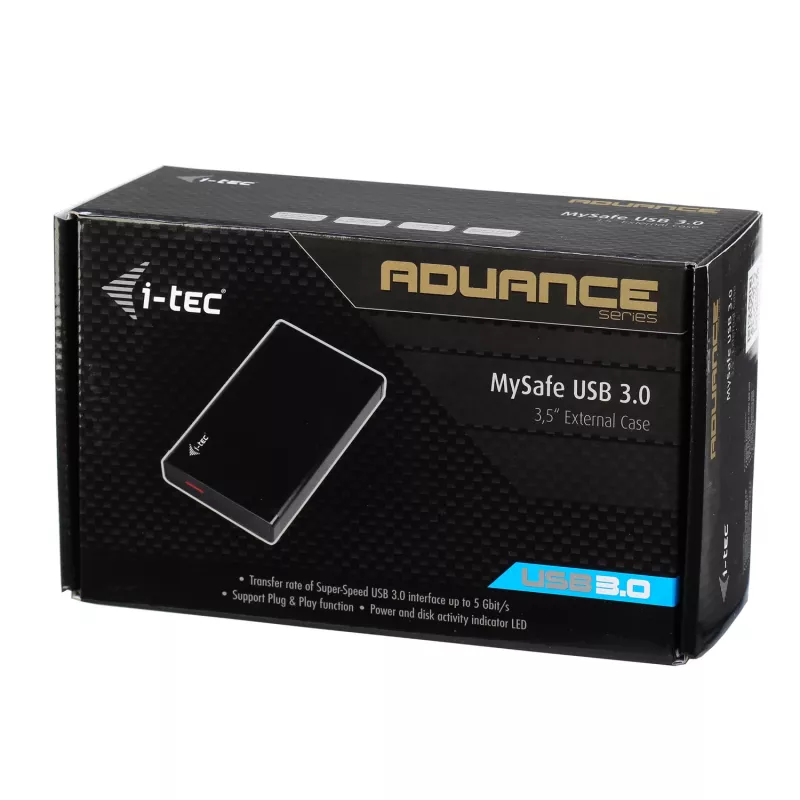i-tec MYSAFE Advanced 3,5 collu USB 3.0, HDD korpuss, 3,5 collas, Serial ATA, Serial ATA II, Serial ATA III, 5 Gbit/s, USB savienojamība, Melna, Metāliska