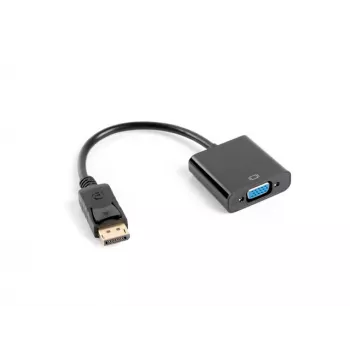 Video kabeļa adapteris LANBERG AD-0002-BK — VGA (sieviešu) uz DisplayPort (vīriešu), 0,2 m, 1920×1200@60 Hz, DP 1.1a, melns