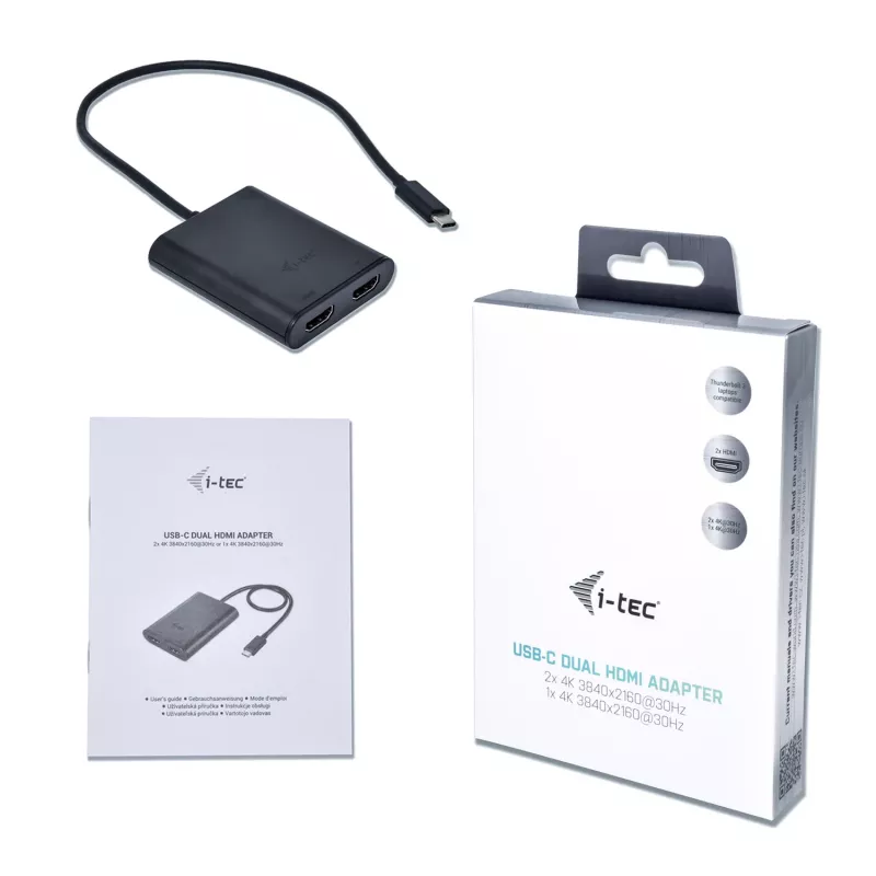 i-tec USB-C 3.1 Dual 4K HDMI video adapteris, 3.2 Gen 1 (3.1 Gen 1), USB Type-C, HDMI izeja, 3840 x 2160 pikseļi