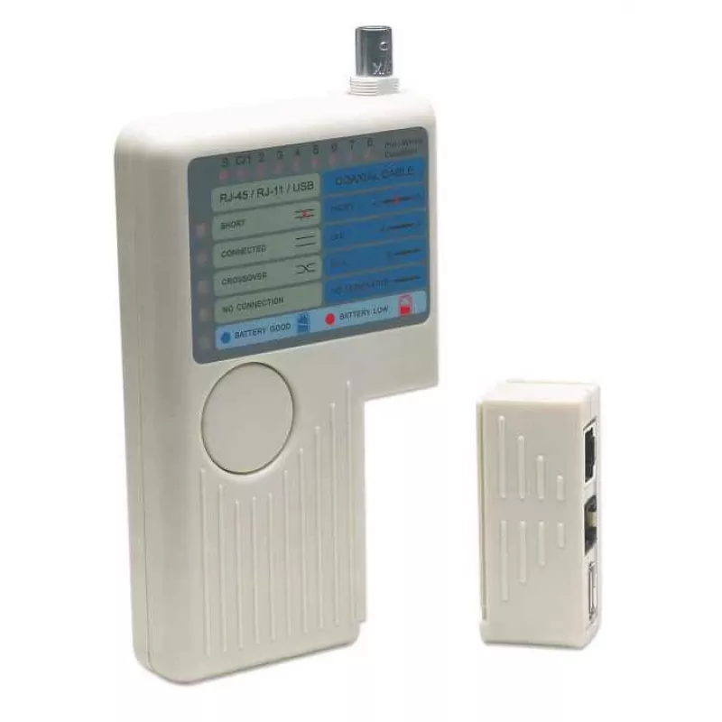 Intellinet 4-in-1 kabeļu testeris, RJ-11, RJ-45, USB un BNC, vienas pogas tests
