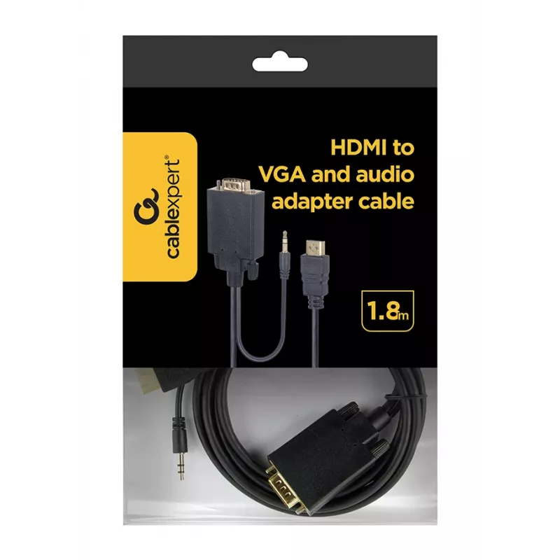 GEMBIRD HDMI uz VGA un audio adaptera kabelis, viena pieslēgvieta, 1,8 m - melns