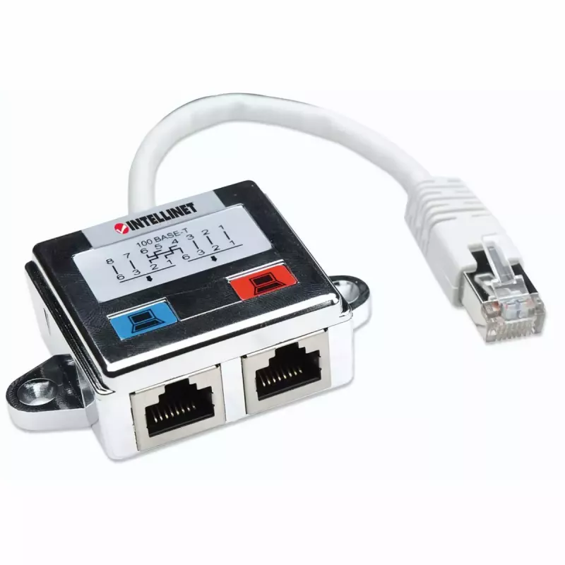 Intellinet 2 portu modulārais sadalītājs, Cat5e, FTP, ļauj diviem RJ45 portiem koplietot vienu Cat5e tīkla kabeli