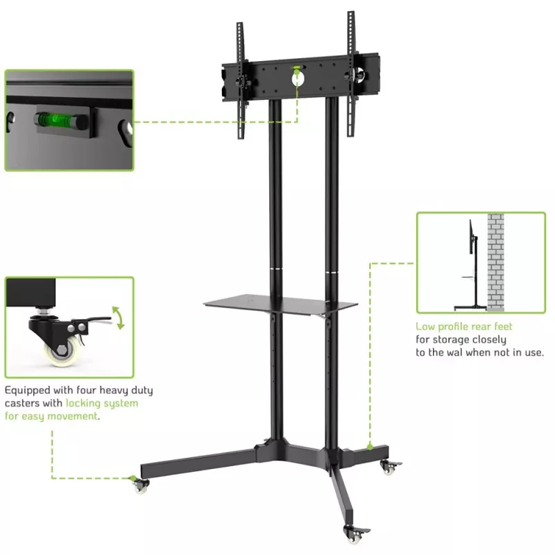 Techly Grīdas statīvs ar plauktu LCD / LED / plazmas 30-65 collu ICA-TR6
