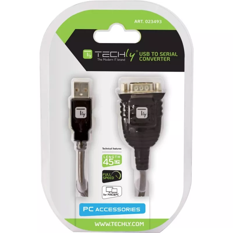 USB–seriālā adapteris Techly IDATA USB-SER-2T, USB-A tēviņš uz DB-9 tēviņš, 0,45 m, caurspīdīgi balts