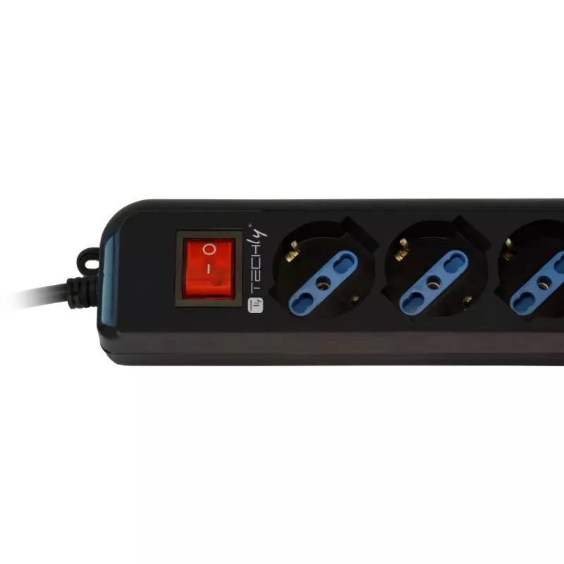 Techly Jauda Strip 6 Sockets Melns with VDE Plug IUPS-PCP-6V