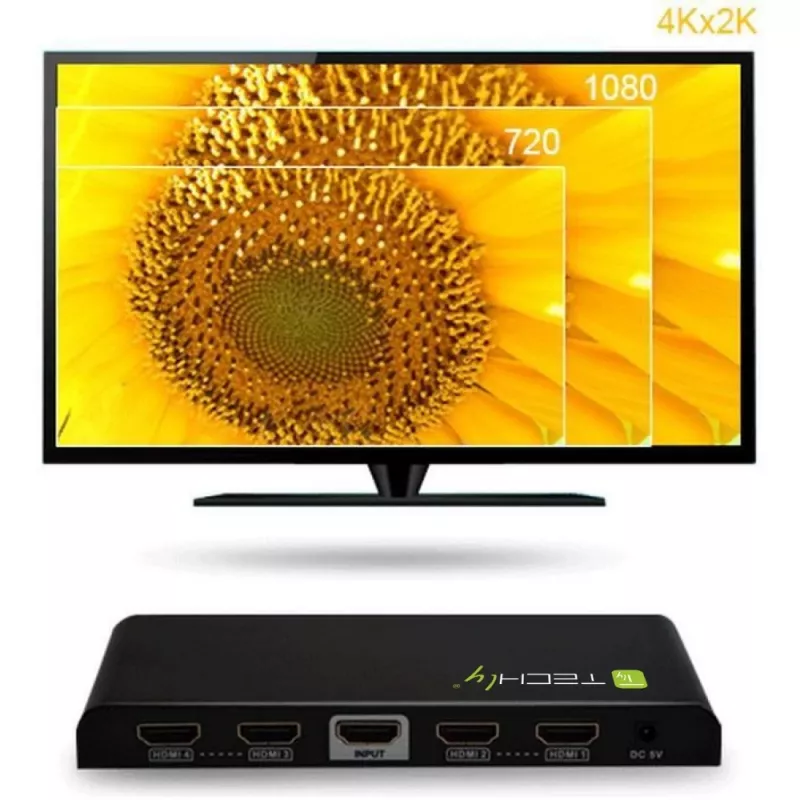 Techly HDMI sadalītājs, 4 virzienu, 4K*2K, IDATA HDMI-4K4, HDMI, 4x HDMI, 1x HDMI F, 4096 x 2160 pikseļi, melns, 36 biti