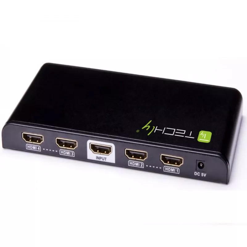 Techly HDMI sadalītājs, 4 virzienu, 4K*2K, IDATA HDMI-4K4, HDMI, 4x HDMI, 1x HDMI F, 4096 x 2160 pikseļi, melns, 36 biti
