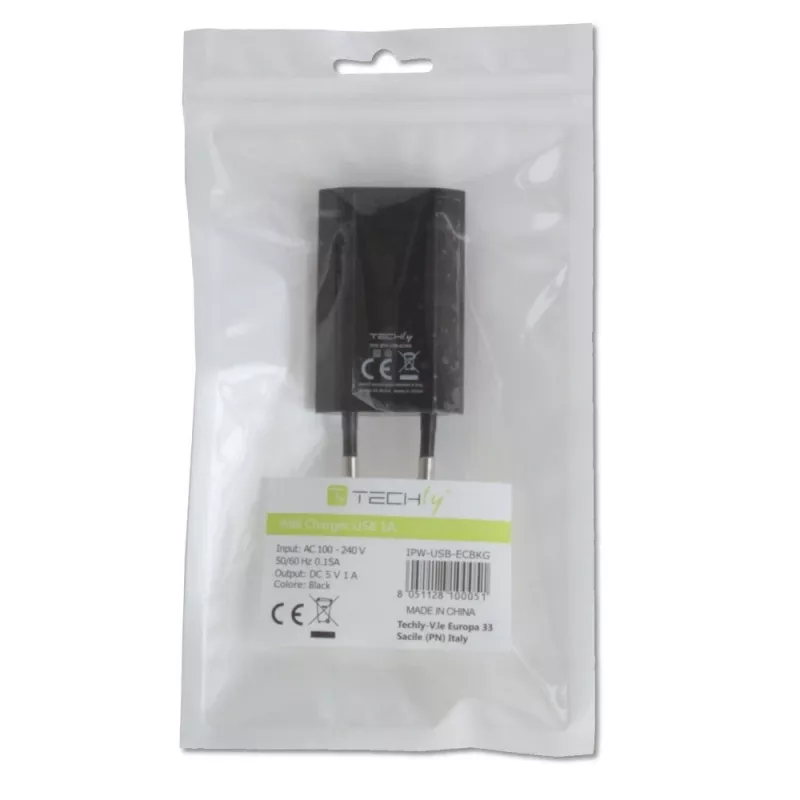 Techly Compact Charger USB 1A European Plug Melns