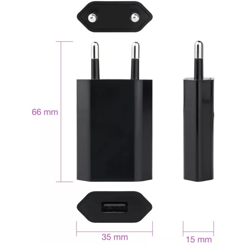 Techly Compact Charger USB 1A European Plug Melns