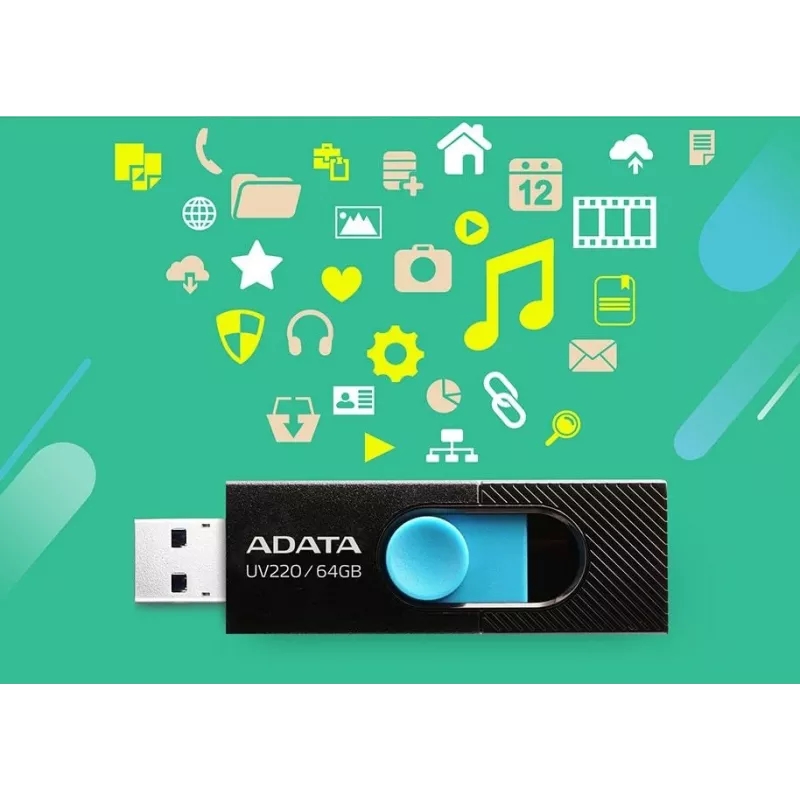 ADATA UV220 USB zibatmiņa 64 GB USB Type-A 2.0 Melna, Zila