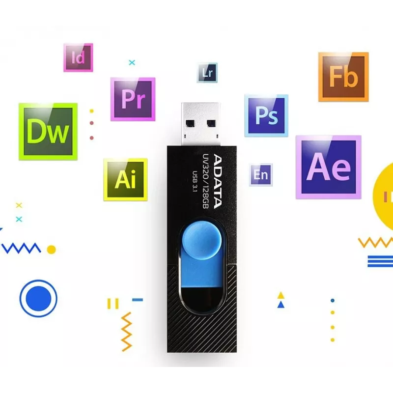 ADATA UV320 USB zibatmiņa 128 GB USB Type-A 3.2 Gen 1 (3.1 Gen 1) Melna, Zila