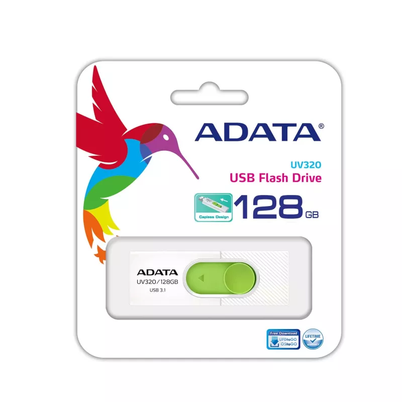 ADATA UV320 USB zibatmiņa 128 GB USB Type-A 3.2 Gen 1 (3.1 Gen 1) Zaļa, Balta