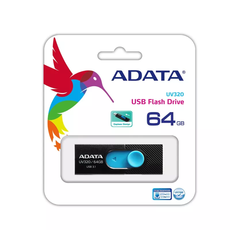 ADATA UV320 USB zibatmiņa 64 GB USB Type-A 3.2 Gen 1 (3.1 Gen 1) Melns, Zils