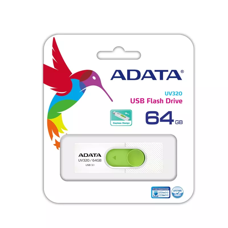 ADATA UV320 USB zibatmiņa 64 GB USB Type-A 3.2 Gen 1 (3.1 Gen 1) Zaļa, Balta