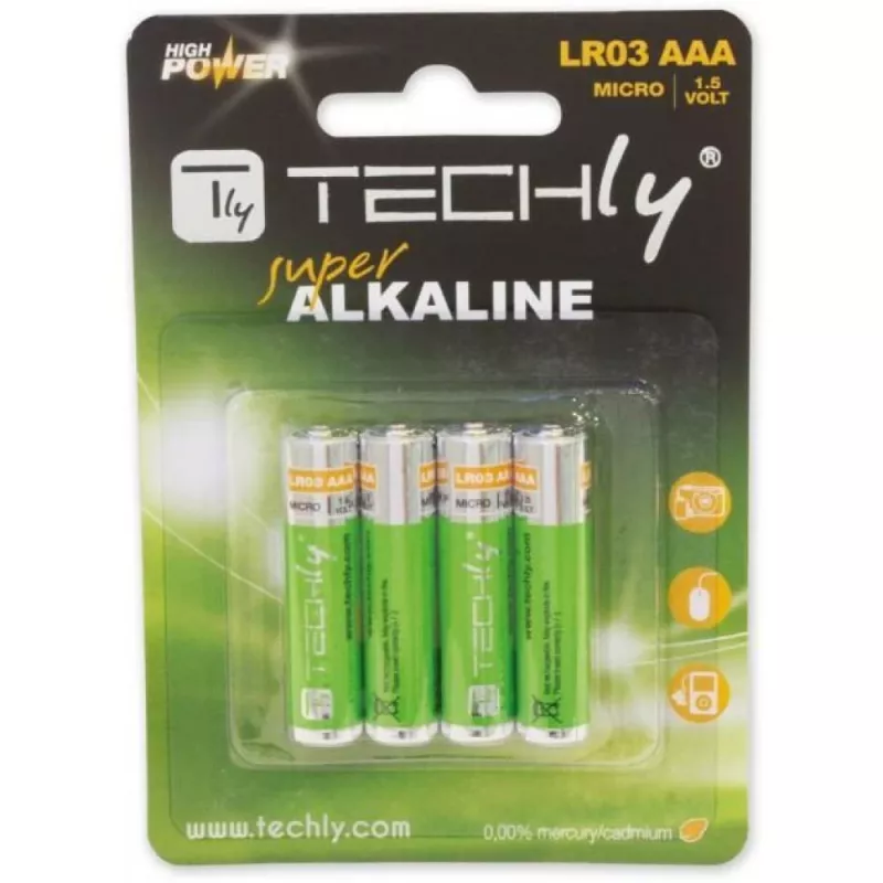 Techly Blister 4 baterijas High Power Mini Stilo AAA sārma LR03 1,5V IBT-KAL-LR03T