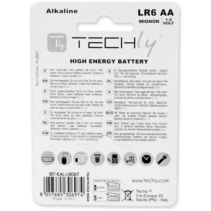 Techly Blister 4 AA sārma baterijas, augstas jaudas, Stilo LR06 1.5V IBT-KAL-LR06T
