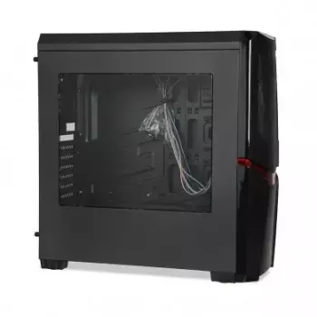 PC korpuss IBOX ORCUS X14 Midi Tower Melns — ITX/ATX, sānu logs, sarkans apgaismojums, 3×3,5 collu nodalījumi, 2×2,5 collu nodalījumi, 1×5,25 collu, USB 3.2 Gen1 Type-A
