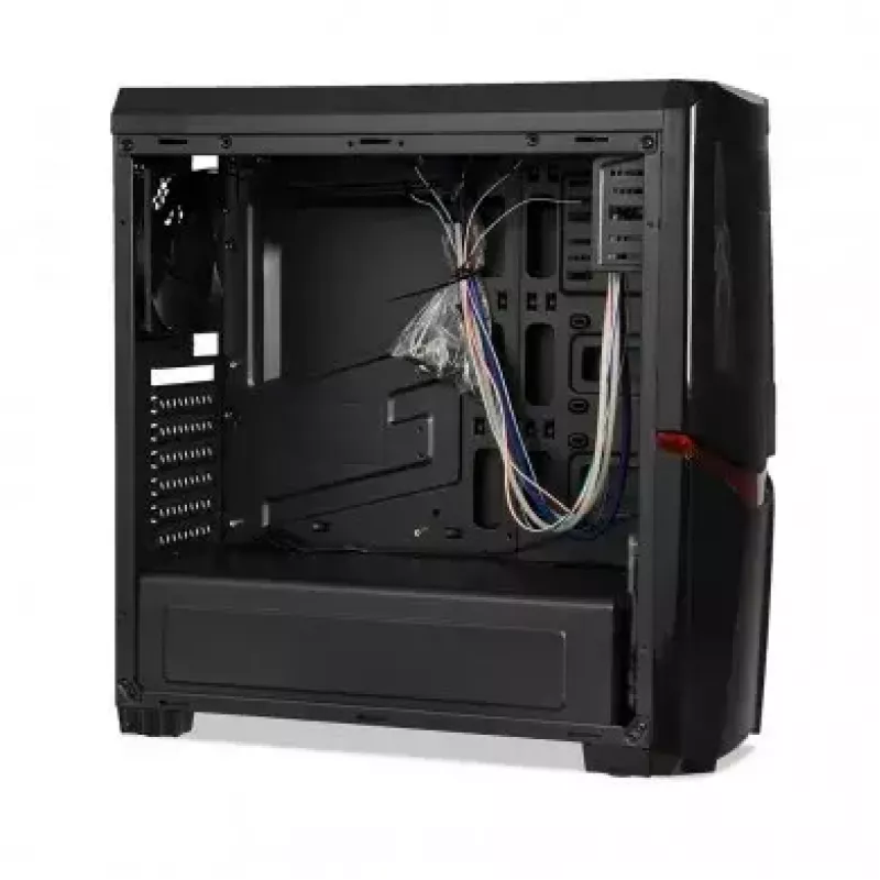 iBox Orcus X14 Midi Tower datora korpuss, ATX/Micro ATX/ITX, sānu logs, 2x 120 mm sarkani apgaismoti ventilatori, 3x 3,5 collu, 2x 2,5 collu, 1x 5,25 collu nodalījumi, USB 3.0, melns