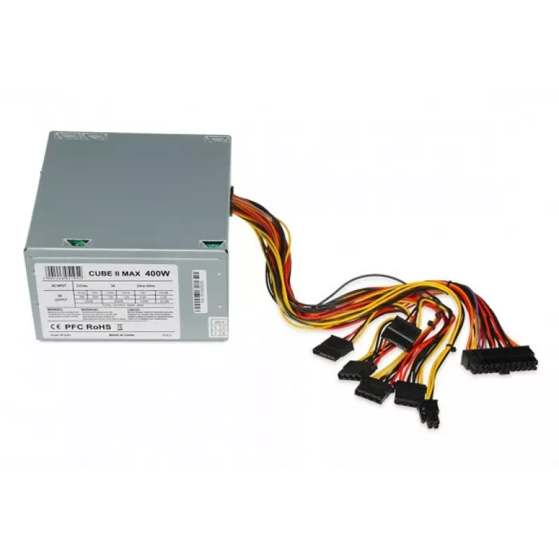 Barošanas bloks ATX IBOX CUBE II 400 W — 20+4 kontaktu, 120 mm ventilators, sudraba