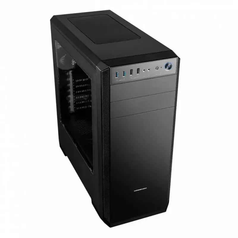 PC korpuss MODECOM Oberon Pro Midi Tower — melns, ATX/ITX/Micro ATX, rūdīts stikls, līdz 395 mm GPU