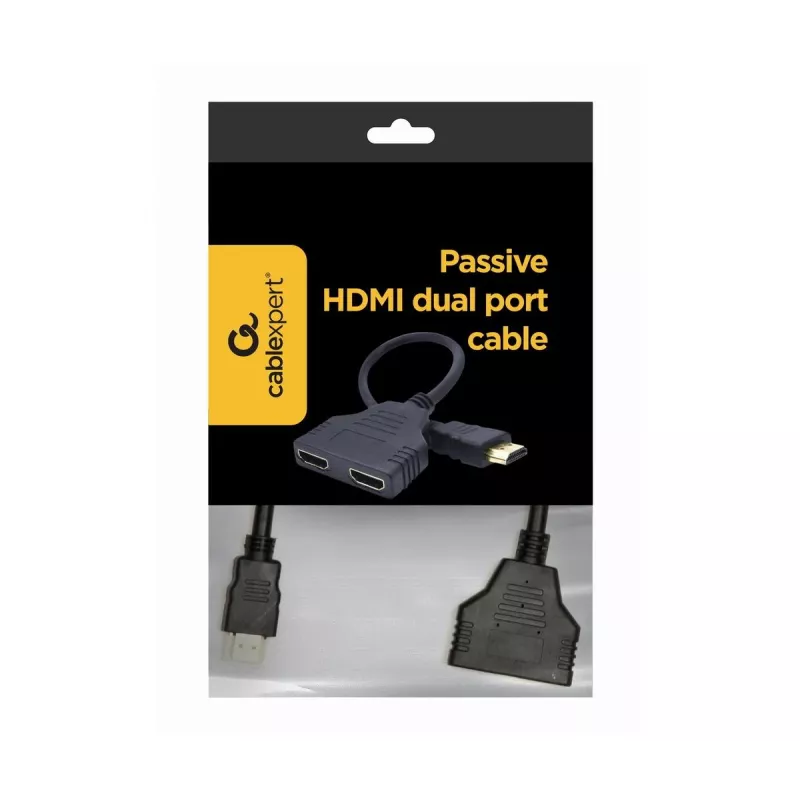 HDMI kabelis Gembird DSP-2PH4-04 — HDMI Type A vīrišķā tipa savienotājs uz 2× HDMI Type A sievišķā tipa savienotājiem, melns, taisni savienotāji