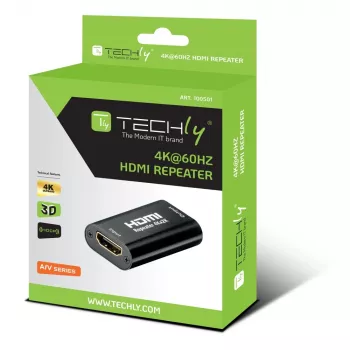 AV retranslators TECHLY IDATA-HDMI2-RIP4KT — HDMI 2.0, HDCP 2.2, 4096×2160, maks. attālums 40 m, melns