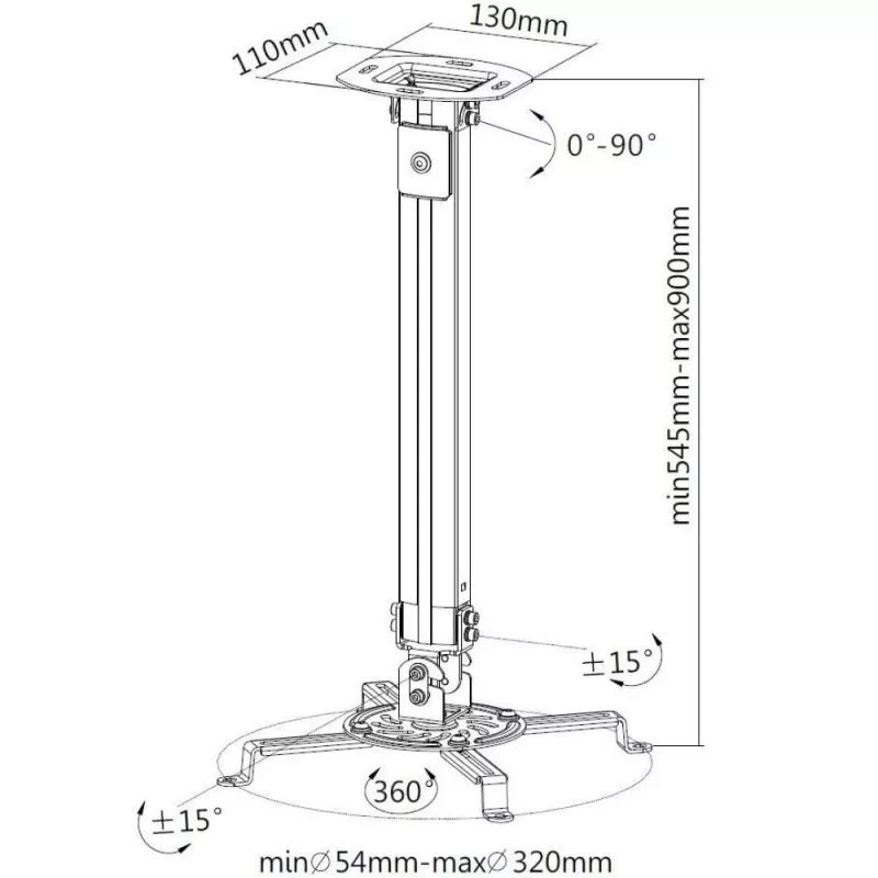 Techly Projectora griestu stiprinājuma pagarinājums 545–900 mm sudraba krāsā ICA-PM 18M