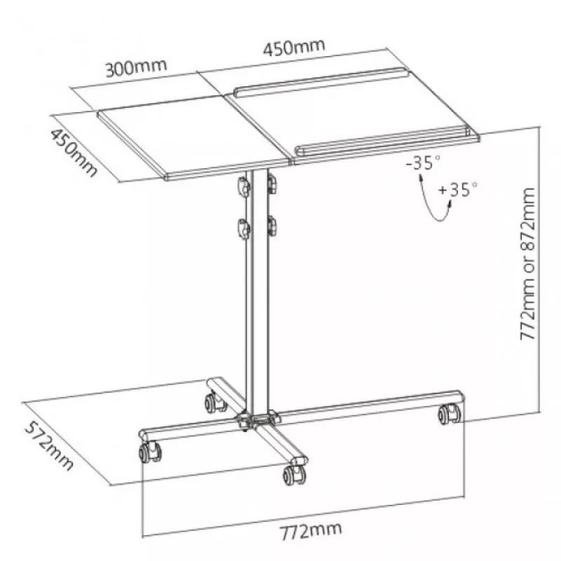 Portatīvā datora statīvs Techly Universal Adjustable Trolley piezīmjdatoram projektoram melns