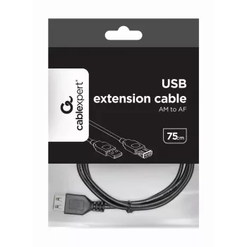 GEMBIRD USB 2.0 pagarinājuma kabelis, 0,75 m - Melns