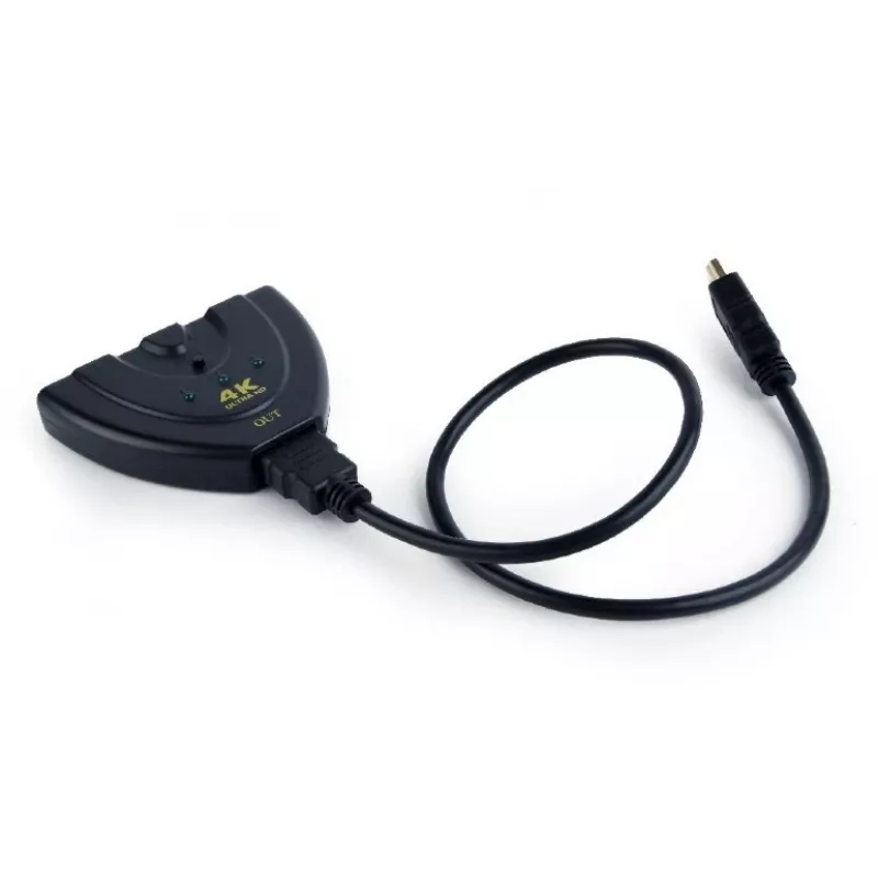 HDMI saskarnes centrmezgls Gembird DSW-HDMI-35 — 3 porti, HDMI, 0,5 m kabelis, melns
