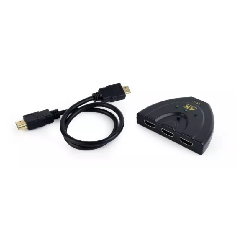 HDMI saskarnes centrmezgls Gembird DSW-HDMI-35 — 3 porti, HDMI, 0,5 m kabelis, melns