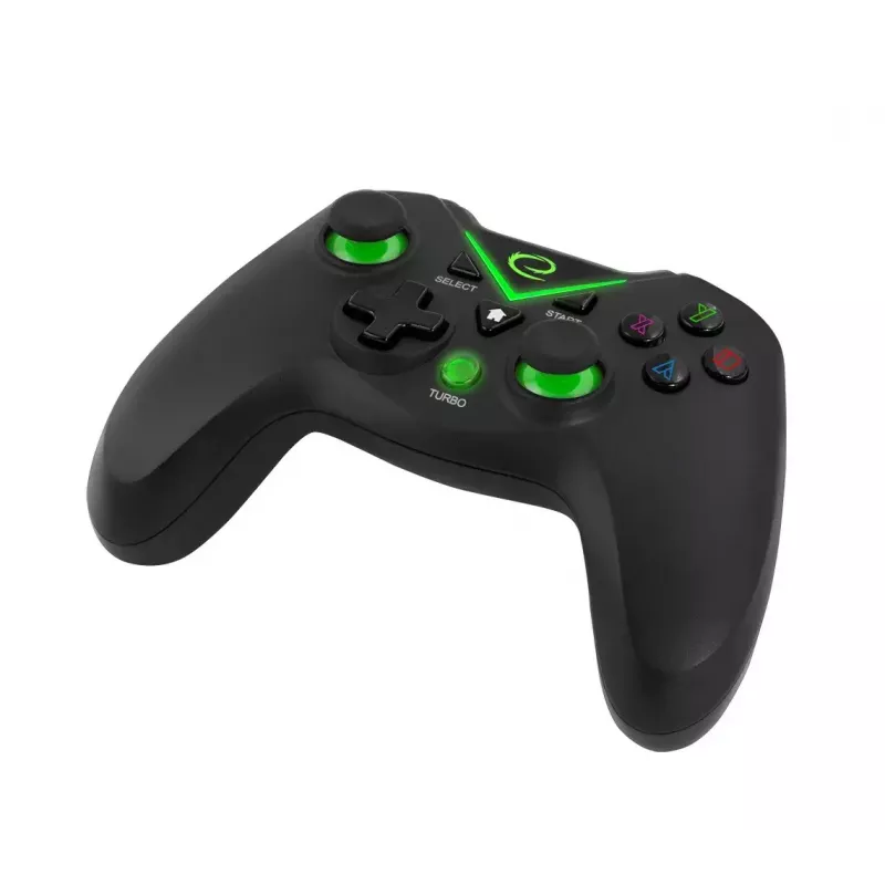 Bezvadu spēļu kontrolieris ESPERANZA EGG112K 2,4 GHz datoriem un PS3, USB uztvērējs, melns, 12 pogas, analogās sviras