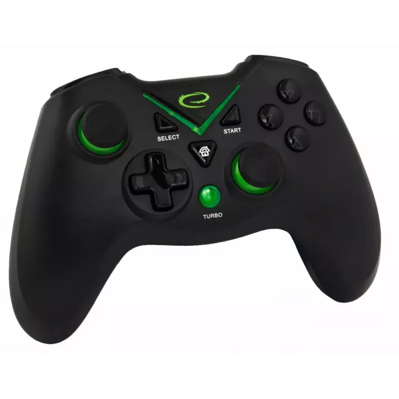 Bezvadu spēļu kontrolieris ESPERANZA EGG112K 2,4 GHz datoriem un PS3, USB uztvērējs, melns, 12 pogas, analogās sviras