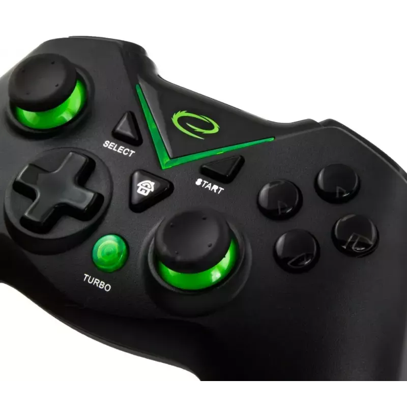 Bezvadu spēļu kontrolieris ESPERANZA EGG112K 2,4 GHz datoriem un PS3, USB uztvērējs, melns, 12 pogas, analogās sviras