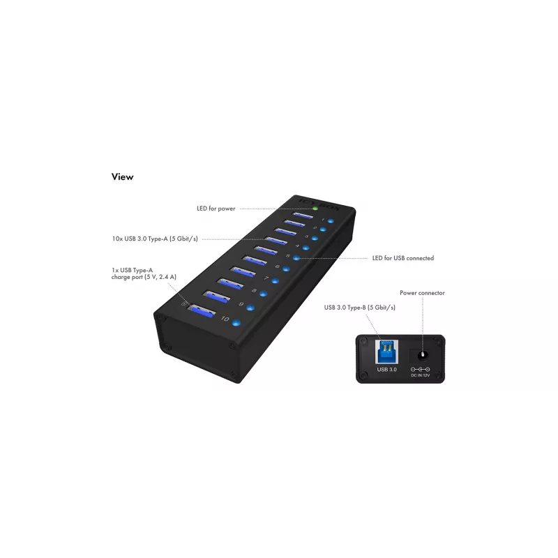 ICY BOX IB-AC6110 USB 3.2 Gen 1 (3.1 Gen 1) Type-B 5000 Mbit/s melns