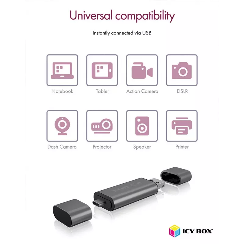 ICY BOX IB-CR200-C karšu lasītājs USB 2.0 Melns