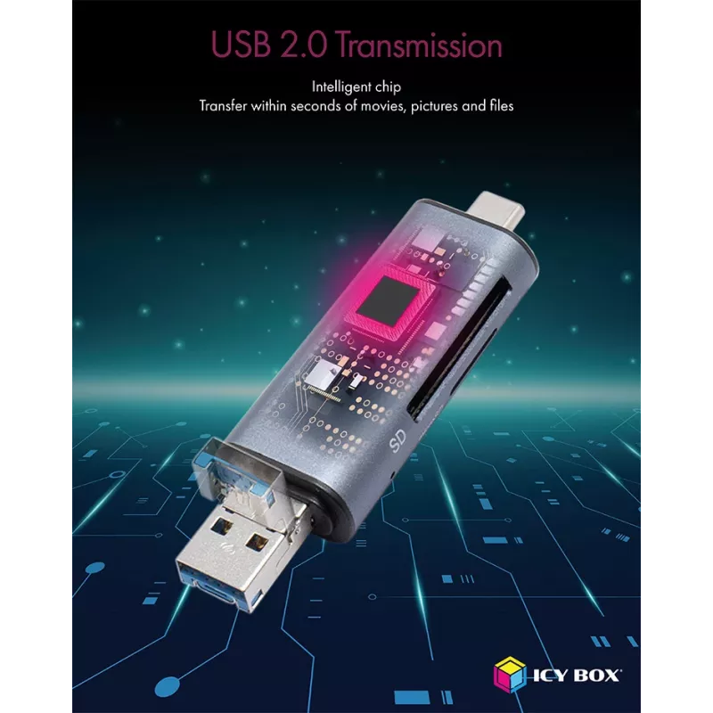 ICY BOX IB-CR200-C karšu lasītājs USB 2.0 Melns