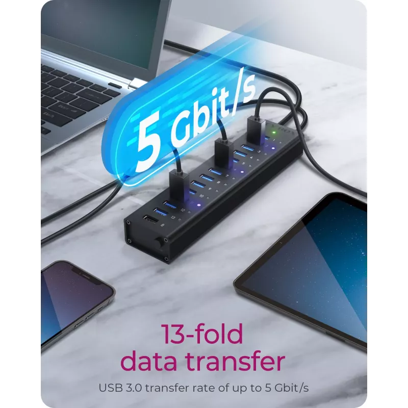 ICY BOX IB-AC6113 USB 3.2 Gen 1 (3.1 Gen 1) Type-B 5000 Mbit/s melns