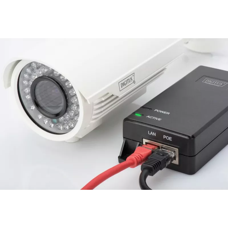 DIGITUS PoE+ inžektors, 802.3at 10/100/1000 Mbps izeja maks. 48V, 30W