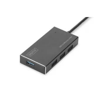 DIGITUS USB 3.0 centrmezgls, 4 portu, ietver 5V/2A barošanas bloku, alumīnija korpuss