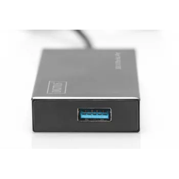 DIGITUS USB 3.0 centrmezgls, 4 portu, ietver 5V/2A barošanas bloku, alumīnija korpuss