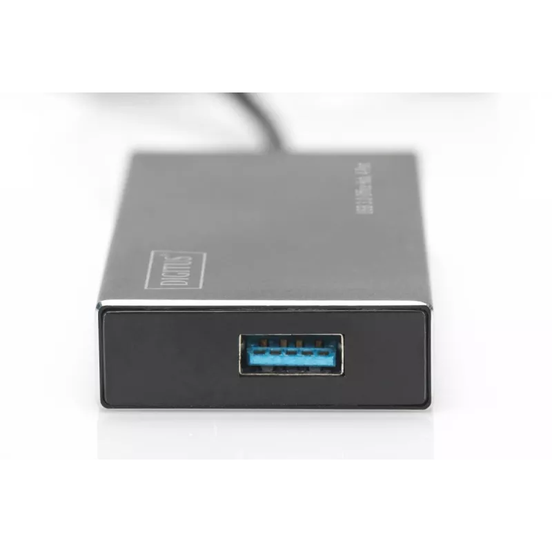DIGITUS USB 3.0 centrmezgls, 4 portu, ietver 5V/2A barošanas bloku, alumīnija korpuss